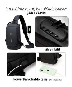 Alternative view of Newish Polo Erkek Siyah Usb Çıkışlı Çapraz Askılı Omuz ve Bel Çantası new222