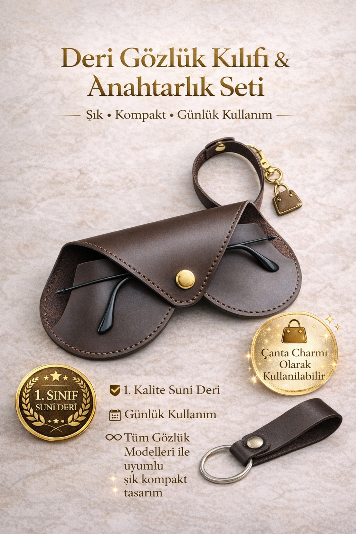 Ayleen Ayz Asılabilir Kalp Model Gözlük Kılıfı ve Anahtarlık Seti - Çanta Charmı Gözlük Koruyucu