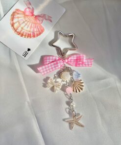 bohemian takı tasarim Summertime Vibes Pembe Ekose Fiyonklu Çanta Charmı
