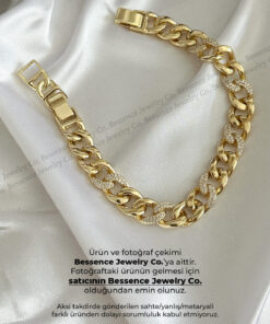 Genel Markalar Xuping Kalın Halka Zirkon Taşlı VIP 14K GOLD Çelik Bileklik - 17CM+2CM AYARLANABİLİR