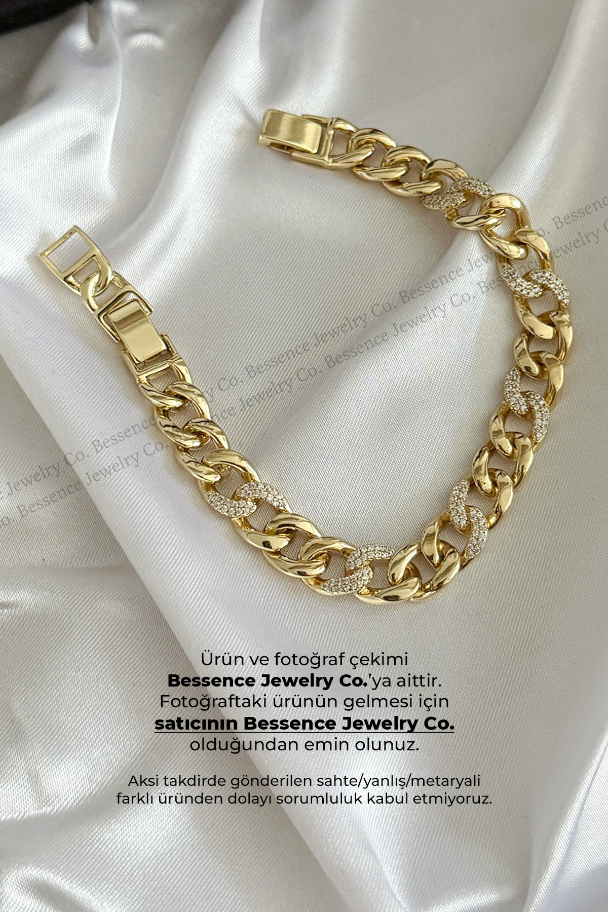 Genel Markalar Xuping Kalın Halka Zirkon Taşlı VIP 14K GOLD Çelik Bileklik - 17CM+2CM AYARLANABİLİR