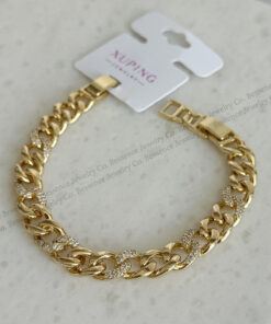 Genel Markalar Xuping Kalın Halka Zirkon Taşlı VIP 14K GOLD Çelik Bileklik - 17CM+2CM AYARLANABİLİR - Görsel 3