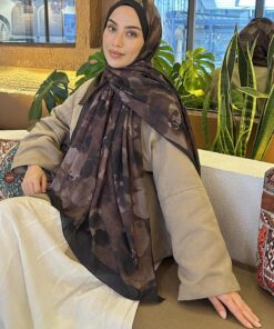 Lamelif Batik Çiçek Desen Bambu Şal Siyah Kahverengi