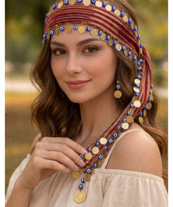ASYA PAZARLAMA Karadeniz Bandana, Dolu Nazar Boncuklu Ve Liralı Keşan, Fular, Şal, Saç Bandı, Bandana, Puşi - Görsel 3