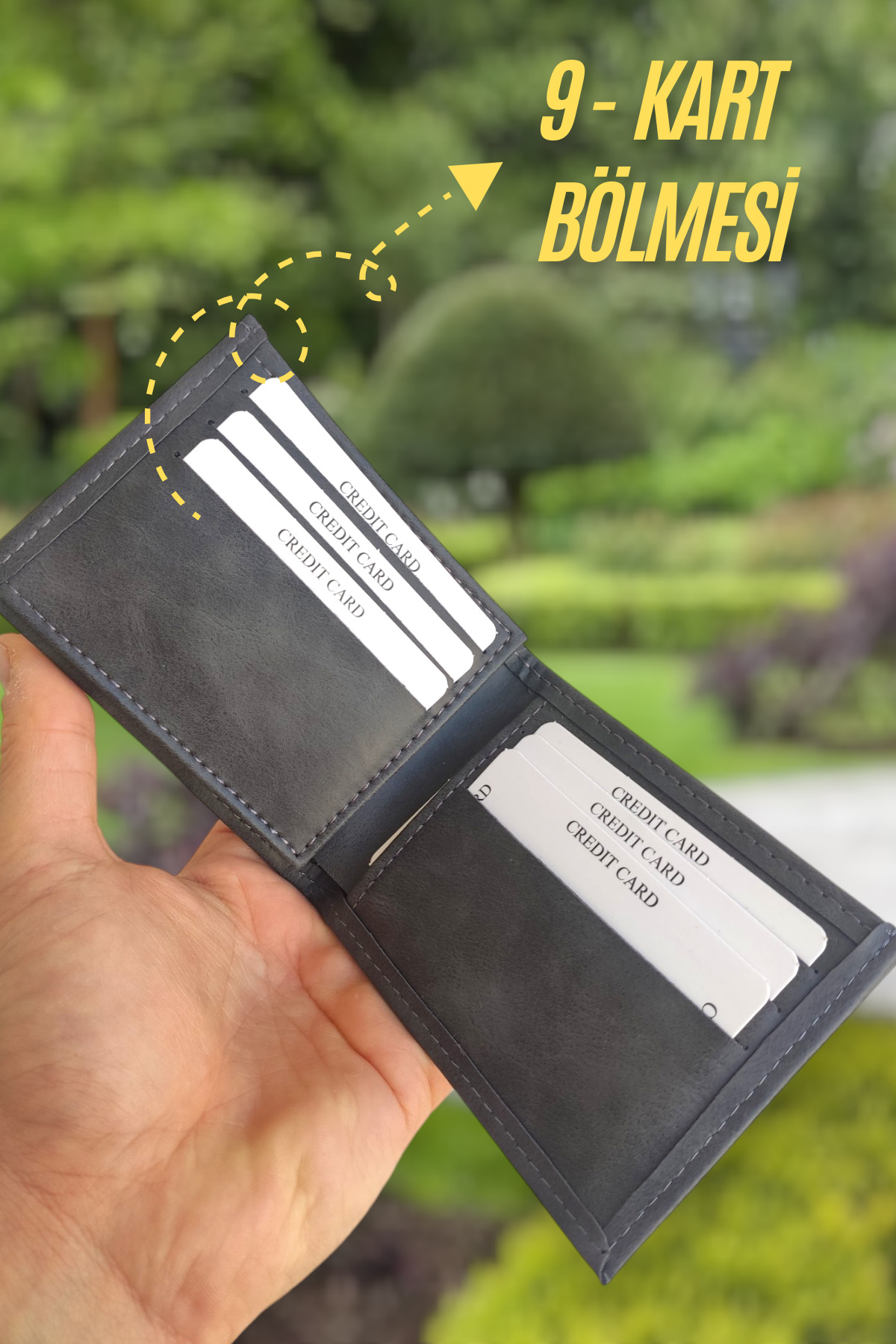 YNS LEATHER Gri Erkek Cüzdan isim Baskılı Kişiye Özel - Görsel 3