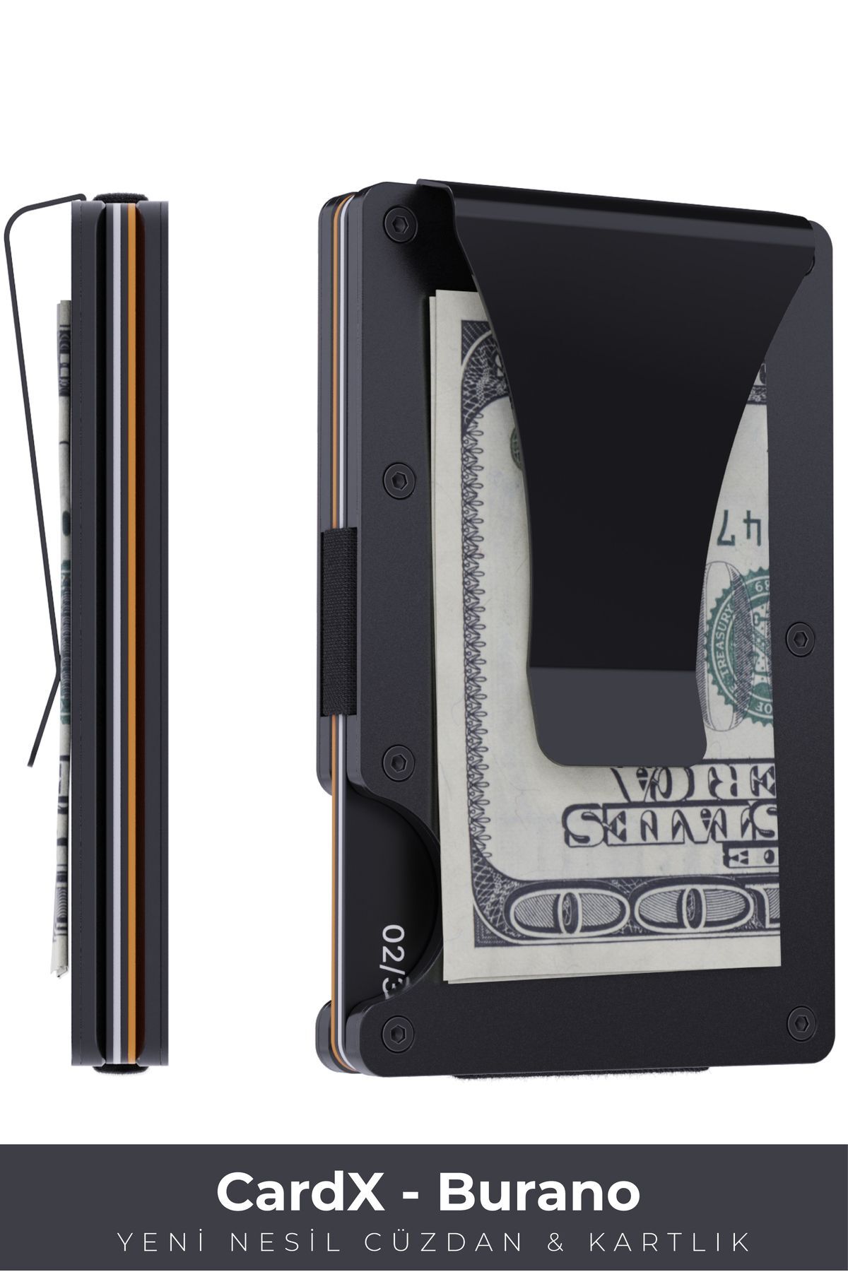 Louise Motto Cardx - Burano Clips - Yeni Nesil Minimalist Cüzdan & Metal Kartlık - Rfid Koruma (SİYAH)