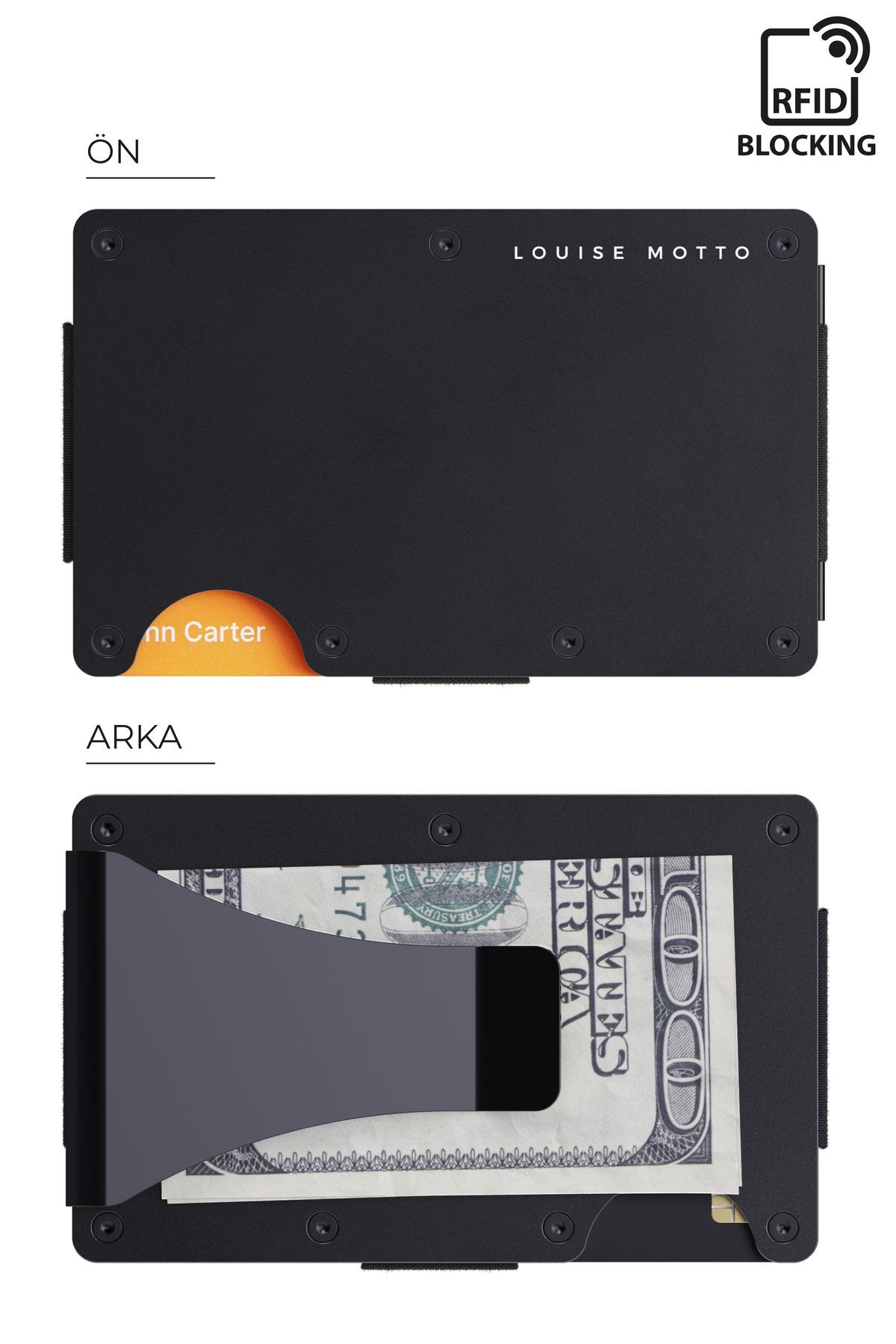 Louise Motto Cardx - Burano Clips - Yeni Nesil Minimalist Cüzdan & Metal Kartlık - Rfid Koruma (SİYAH) - Görsel 3