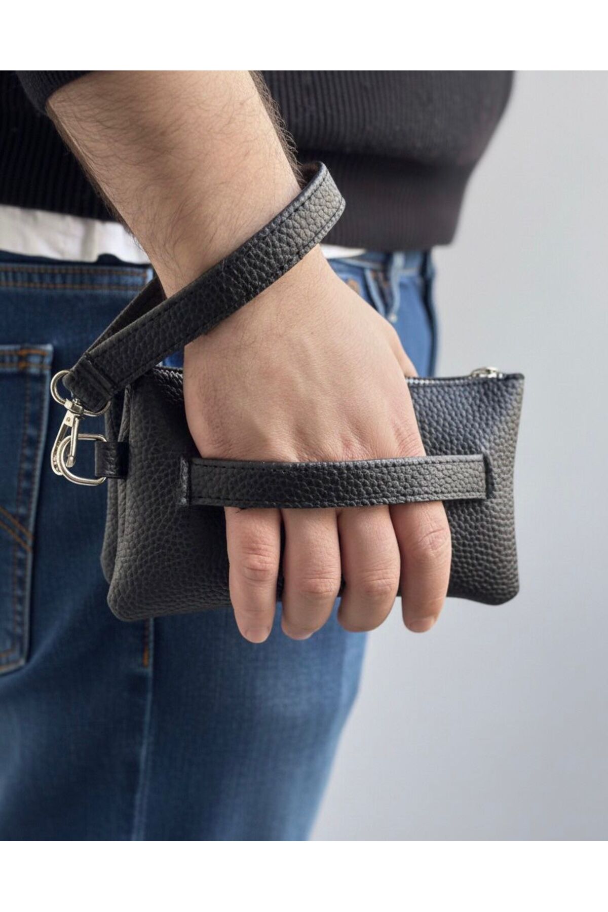 JR Boutique Erkek El Çantası 3 Bölmeli Slim Portföy-Çıkarılabilir Askılı Suni Deri Clutch Cüzdan