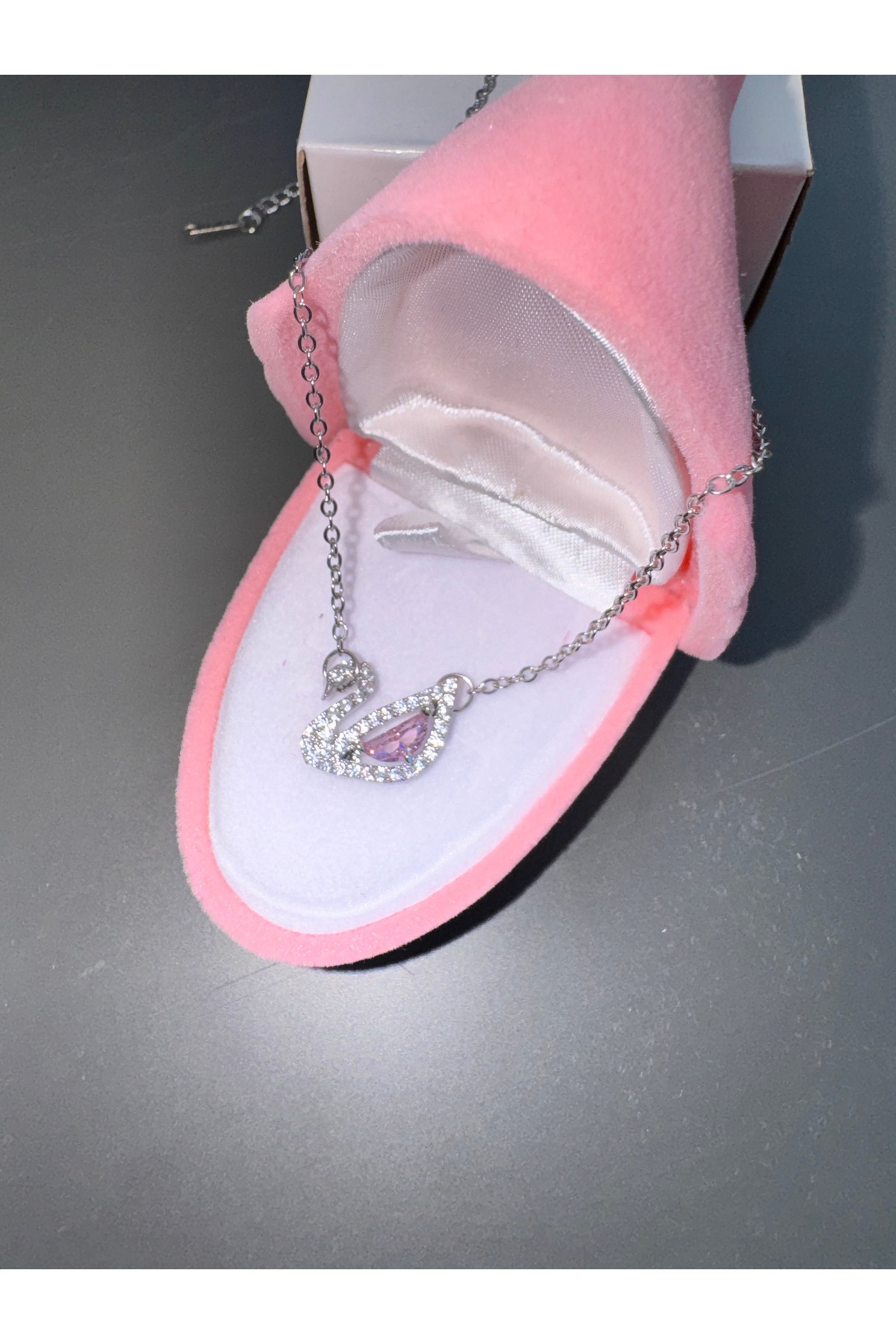 shop PEMBE GÜMÜŞ ZİNCİRLİ KUĞU KOLYE ÇELİK - Görsel 3