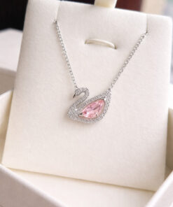 shop PEMBE GÜMÜŞ ZİNCİRLİ KUĞU KOLYE ÇELİK