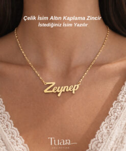 Tuana Trend Kişiye Özel İsim Kolye Özel Tasarım Yüksek Kalite Çelik Gold Renk Kişiselleştirilebilir Hediye