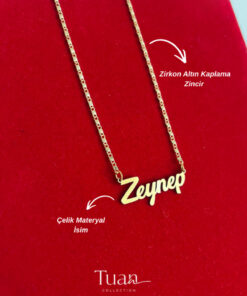 Alternative view of Tuana Trend Kişiye Özel İsim Kolye Özel Tasarım Yüksek Kalite Çelik Gold Renk Kişiselleştirilebilir Hediye