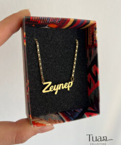 Tuana Trend Kişiye Özel İsim Kolye Özel Tasarım Yüksek Kalite Çelik Gold Renk Kişiselleştirilebilir Hediye - Görsel 3