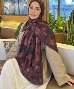 Lamelif Batik Çiçek Desen Bambu Şal Koyu Bordo