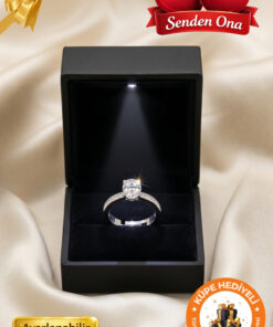 Lucente Jewellery Işıklı Hediye Kutulu Tek Taş 925 Ayar Gümüş Kaplama Ayarlanabilir Oval Kesim Pırlanta Zarif Yüzük