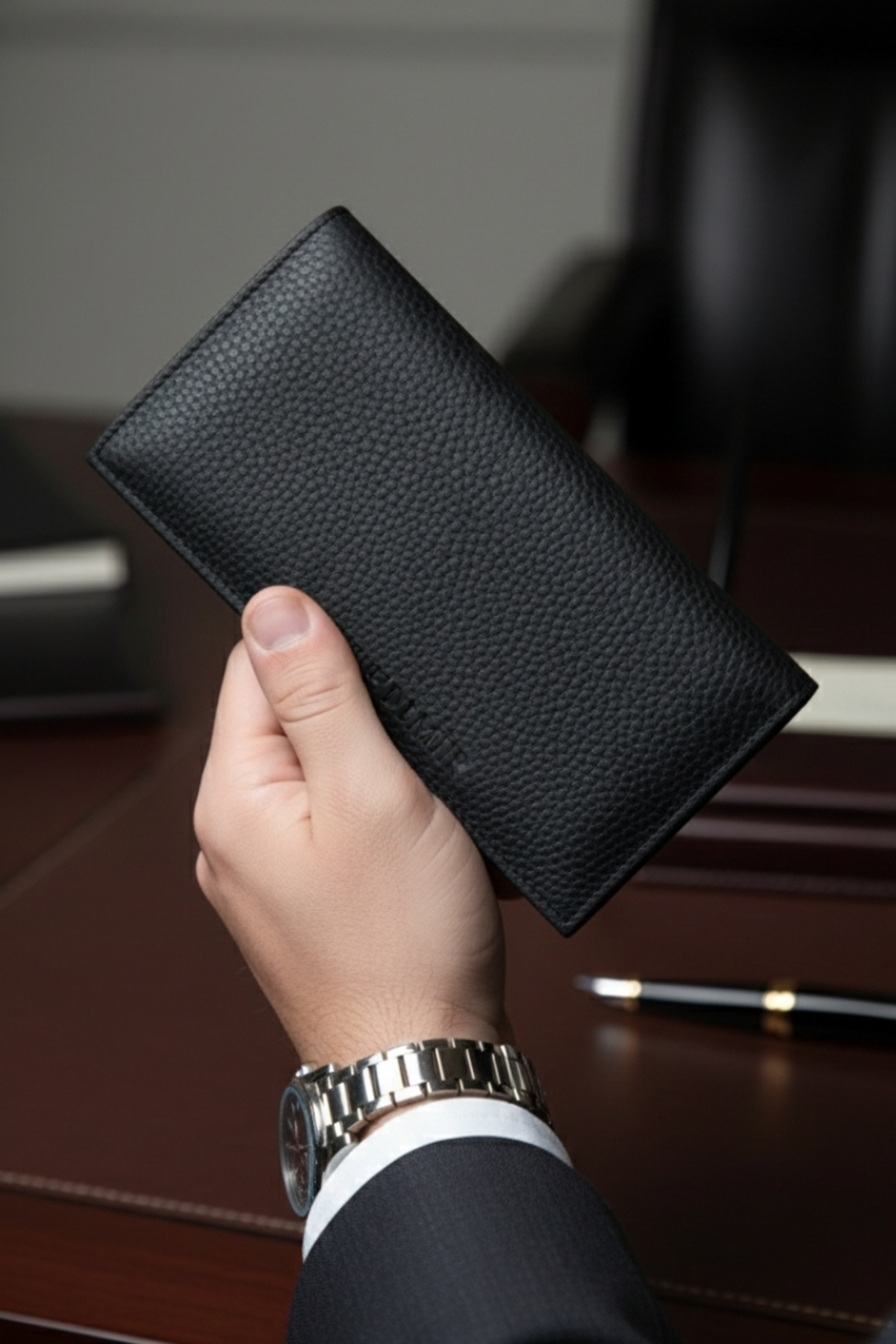 VANİLLA COLLECTİON Telefon Bölmeli Unisex Siyah Cüzdan Mıknatıslı Ve El Bantlı Büyük Paraportföy El Çantası - Görsel 3