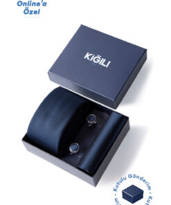 Kiğılı 3'lü Desenli Kravat & Mendil & Kol Düğmesi Hediye Kutulu Set