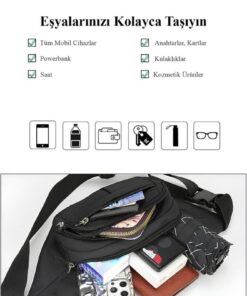 Alternative view of Av A Dos Siyah Unisex Suya Dayanıklı Çapraz Askılı Omuz Bel Çanta Günlük Yürüyüş Koşu Outdoor Çanta