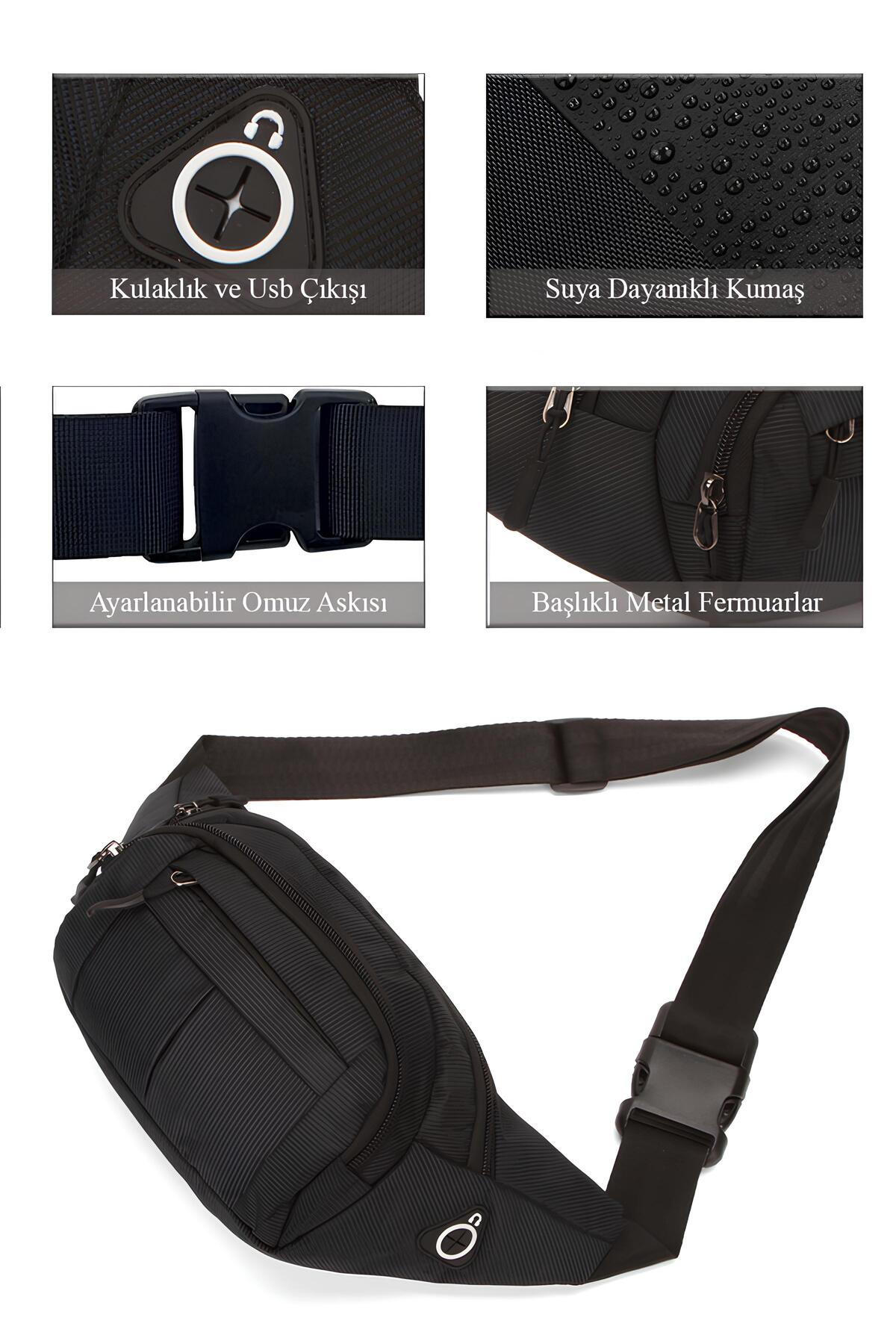 Av A Dos Siyah Unisex Suya Dayanıklı Çapraz Askılı Omuz Bel Çanta Günlük Yürüyüş Koşu Outdoor Çanta - Görsel 3