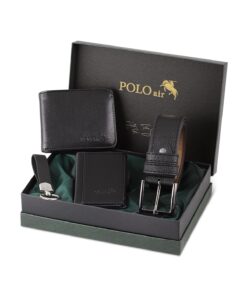 polo air Kemer Cüzdan Kartlık Anahtarlık Hediyelik Kombin Siyah Set