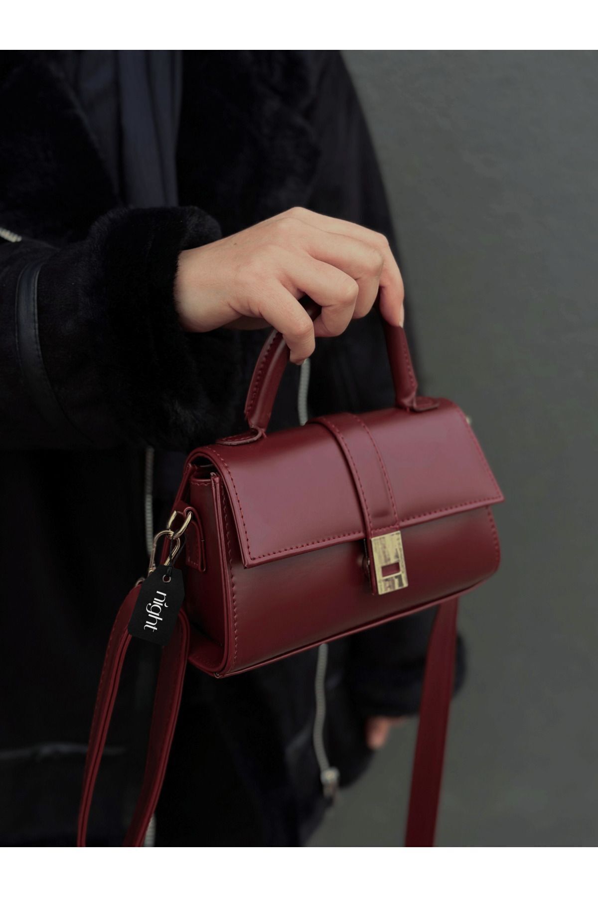 Night Paula Model Bordo Kadın El Ve Omuz Çantası - Görsel 3