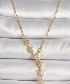 Parmovis Kayan Yıldızlı Gümüş-Gold Rodyumlu Y Kolye Parlak Zirkon Taşlı - Görsel 3