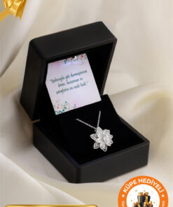 Lucente Jewellery Işıklı Hediye Kutulu Beyaz Lotus Çiçeği 925 Ayar Gümüş Kaplama Hediyelik Aşk Şans Bereket Kolye