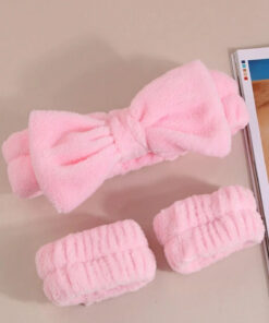 C&E Design Peluş Pembe Bileklik + Makyaj Ve Banyo Bandı Seti - Görsel 3