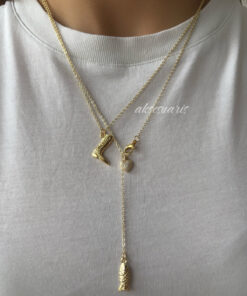 aksesuaris 2'li Kovboy Dekolte Charm Gold Kolye Set