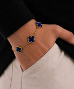 Nutly Accessories Erkek Yonca Model Bileklik Siyah Taşlı Gold Çelik Bileklik Kararmaz Şans Yonca Bileklik - Görsel 3