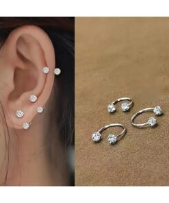 Melantis 3'lü 316l Kararmaz Cerrahi Çelik Kristal Taşlı Kıkırdak Dudak Burun Septum Tragus Piercing