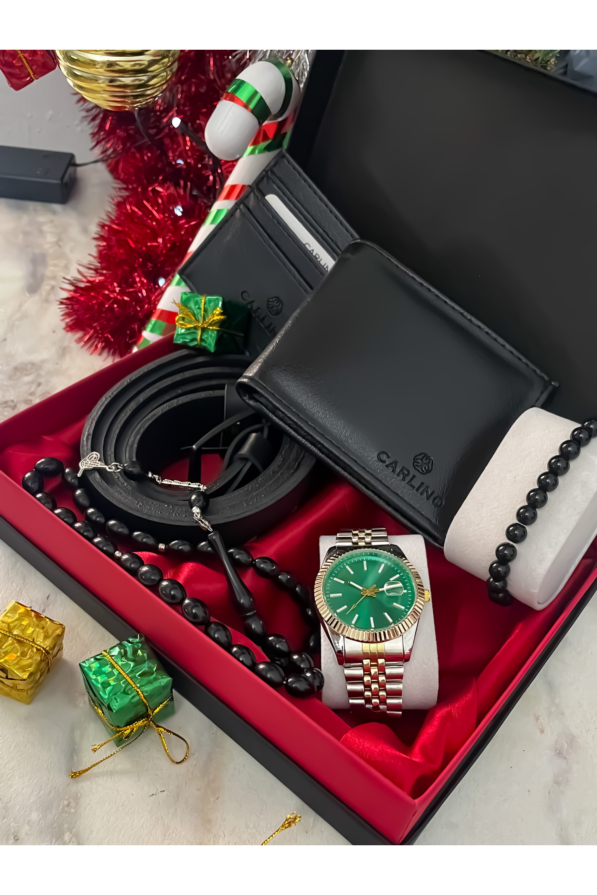 S.POLO Erkek Saat Kombin Set Cüzdan Kartlık Kemer Tespih Lüx Deri Kutu - Görsel 3