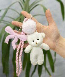 WITH-W Ayıcıklı&Fiyonklu&Peluşlu&İpli Aksesuar, Süs, Çanta Charmı