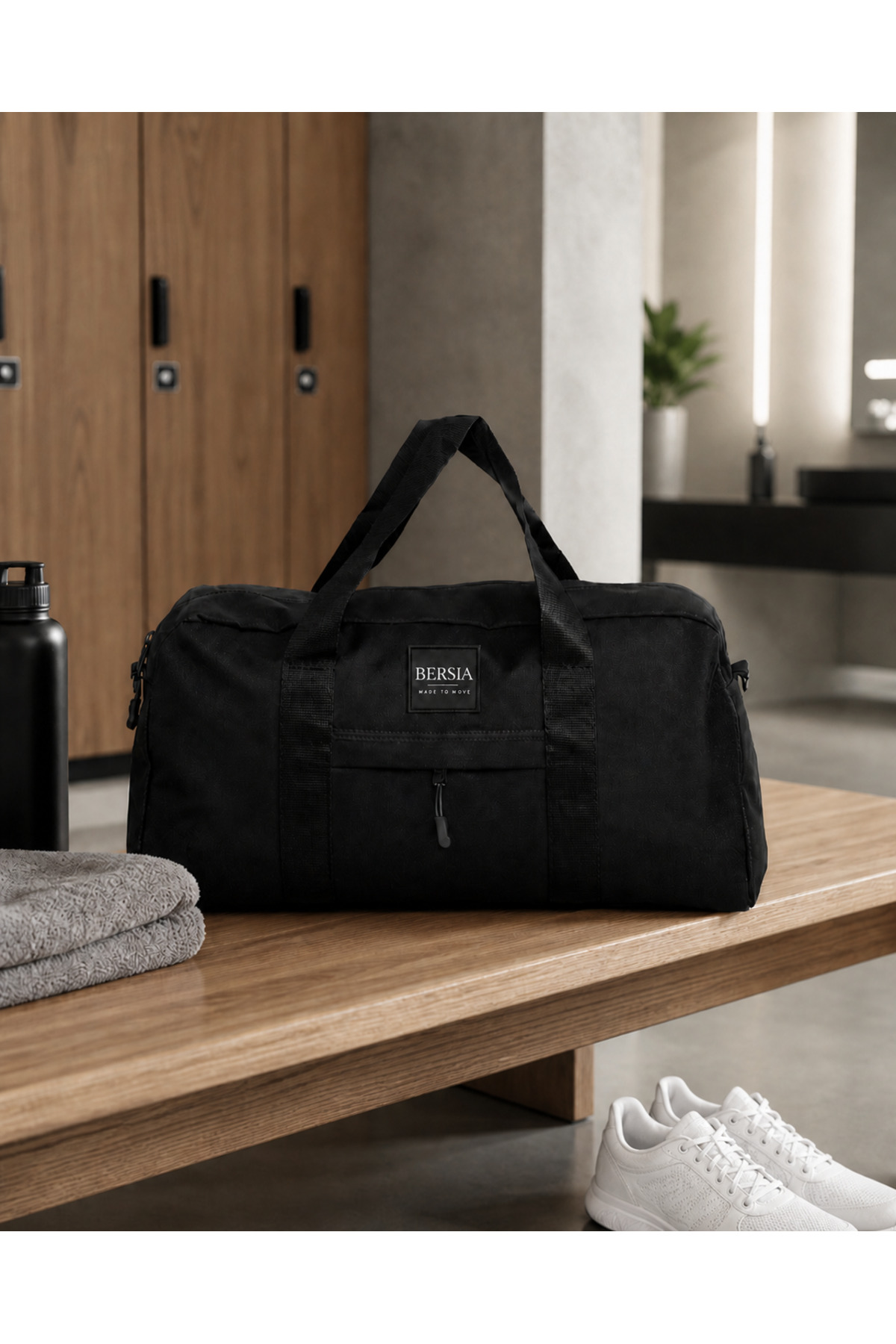 Bersia Siyah Spor Çantası Ayarlanabilir Omuz Askılı Unisex Önü Cepli Fitness ve Seyahat Çantası - Görsel 3