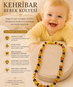 OSMANLI DOĞAL TAŞ Sertifikalı Bebek Kehribar Diş Çıkarma Kolyesi - Orijinal Doğal Taş Kutulu Bebek Kolyesi (33-35 cm)