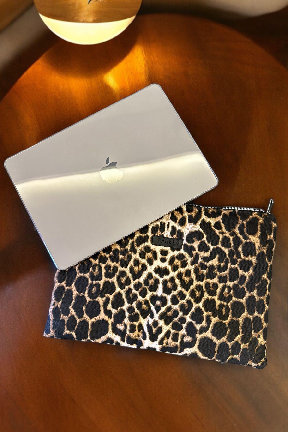 BAHELS Leopar Desen Laptop Tablet Kılıfı 13-14 inç Portföy Çanta - Görsel 3