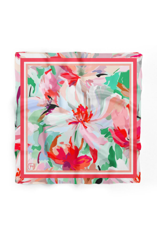 tuaipek Pudra ve Yeşim Floral Desen 55x55cm Bandana/Fular - Görsel 2