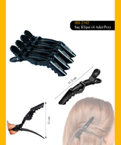 Hydra Professional Line 4'lü Saç Pensi Hd-2192 Siyah - Kuaför Tipi - Mandallı Saç Tutucu Klips