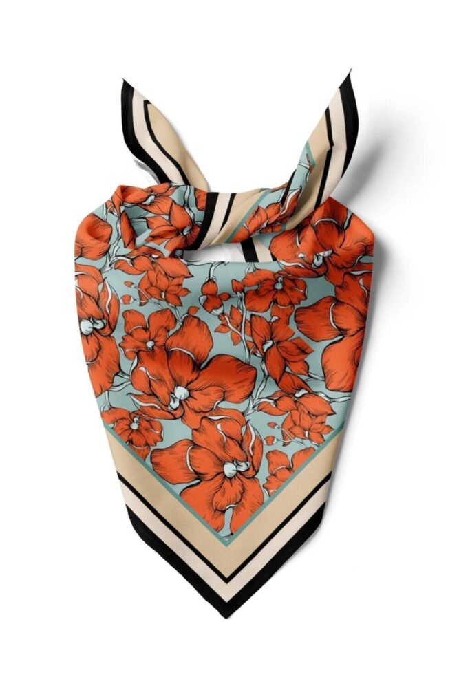 D scarf Kadın Çiçek Desenli Fular Bandana - Görsel 2