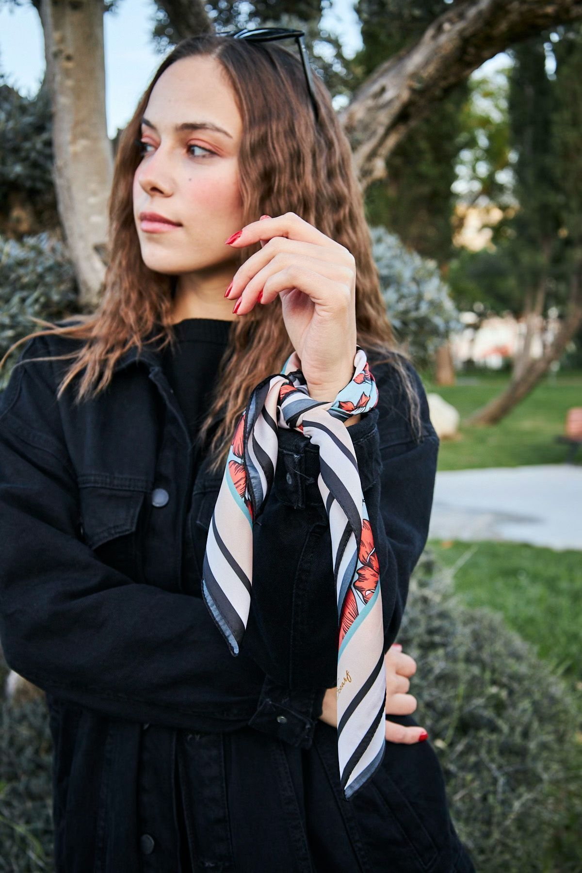 D scarf Kadın Çiçek Desenli Fular Bandana - Görsel 3