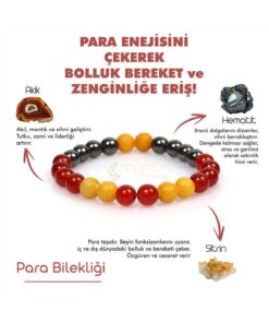 Mystic Energy Sertifikalı Para Bereket Unisex Tılsım Bilekliği |hematit-akik-sitrin | Hediyelik Doğaltaş