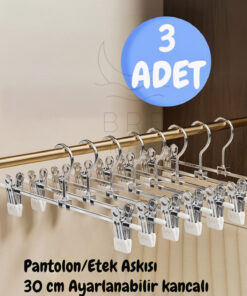 BRE HOME 3 Adet Ayarlanabilir Klipsli Pantolon Etek Elbise Askısı Krom Metal