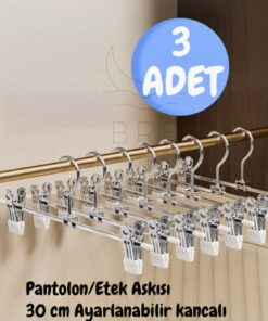 BRE HOME 3 Adet Ayarlanabilir Klipsli Pantolon Etek Elbise Askısı Krom Metal