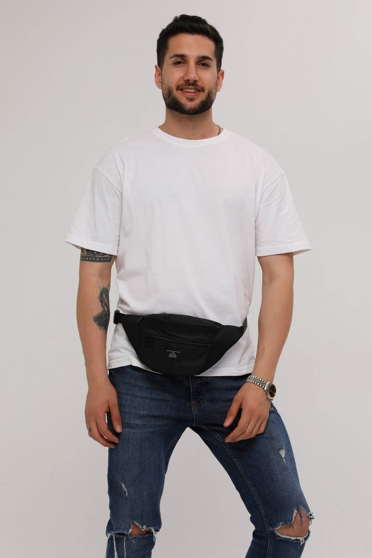 D'VERS Unisex Siyah 2 Bölmeli Omuz Ve Bel Çantası - Görsel 3