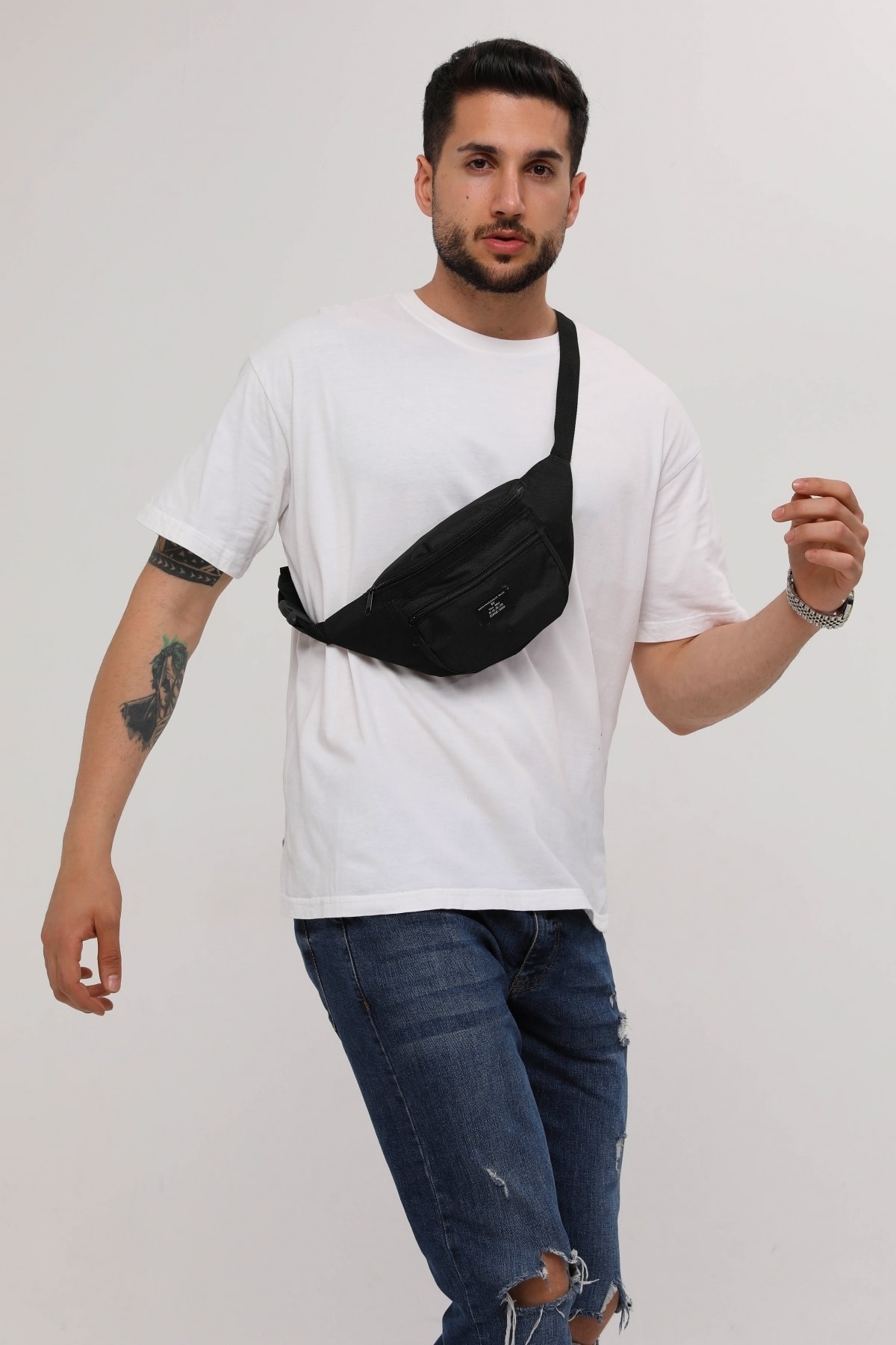 D'VERS Unisex Siyah 2 Bölmeli Omuz Ve Bel Çantası