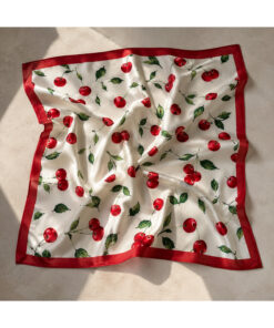 Wega Moda Kiraz Desenli 0 Pamuk 55x55 cm Kare Fular Bandana – Saç, Boyun ve Çanta Aksesuarı