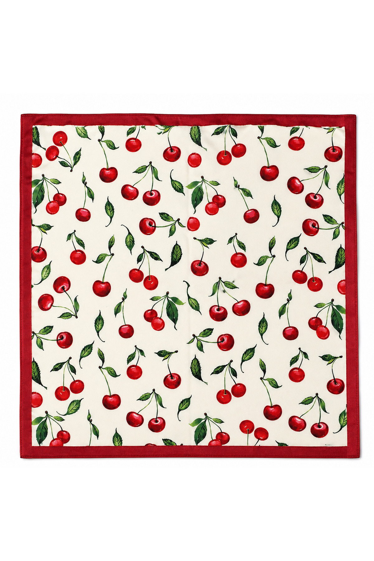 Wega Moda Kiraz Desenli 0 Pamuk 55x55 cm Kare Fular Bandana – Saç, Boyun ve Çanta Aksesuarı - Görsel 3