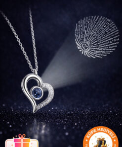 Lucente Jewellery 925 Ayar 100 Dilde Seni Seviyorum Yazan Gümüş Kaplama Kalpli Aşk Bereket Şans Kalp Tasarım Kolye