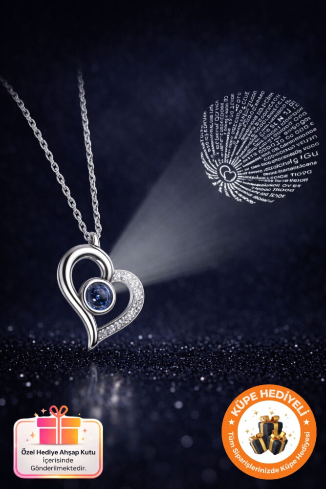 Lucente Jewellery 925 Ayar 100 Dilde Seni Seviyorum Yazan Gümüş Kaplama Kalpli Aşk Bereket Şans Kalp Tasarım Kolye