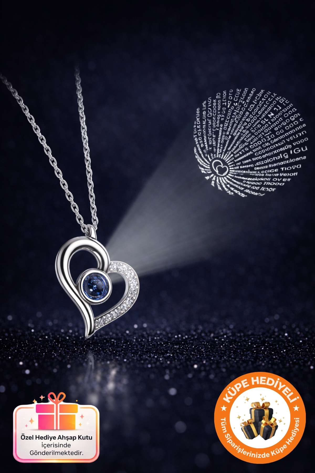 Lucente Jewellery 925 Ayar 100 Dilde Seni Seviyorum Yazan Gümüş Kaplama Kalpli Aşk Bereket Şans Kalp Tasarım Kolye